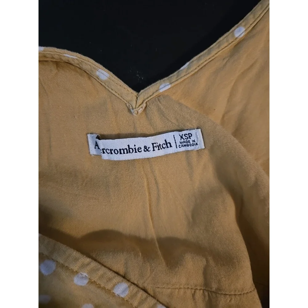 Abercrombie & Fitch Yellow Polka Dot Sundress XS Petite Linen Blend Cottagecore - Picture 4 of 10